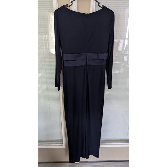 Chaps Modest Sheath Dress Navy Blue Long Sleeve Semi-Formal Maxi Sz. 6 Waist Tie - Picture 4 of 7